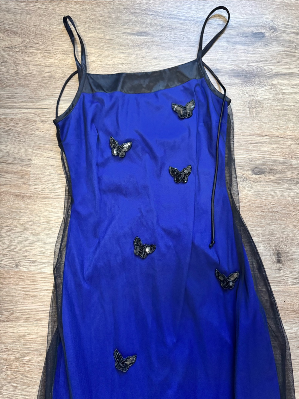 Y2K L.A. GLO Blue Butterfly Embellished Maxi Dress